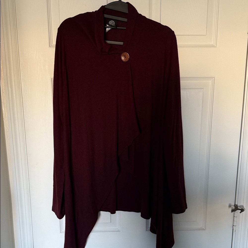 Bobeau Deep Red Asymmetrical Cardigan
